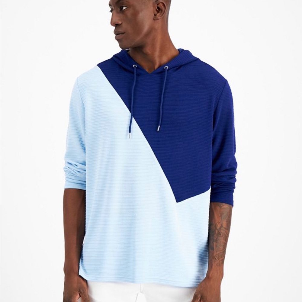 INC International Concepts Two Blue Lightweight Pullover Hoodie Hooded Sweater